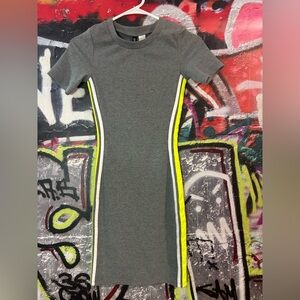 Divided Gray Mini Dress with Yellow Stripes
